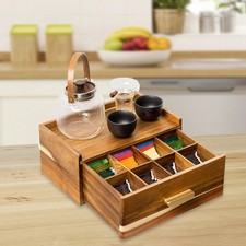 Wood Tea Bag Organizer Tea Station Chest Practical Accessories Dustproof Rustic
