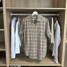 VINTAGE Burberry London Shirt Size M Beige Nova Check Short-Sleeve Summer Logo.