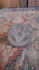 Antique Early Primitive Wood Carved Detailed PADutch Floral Butter Stamp Mold 4"