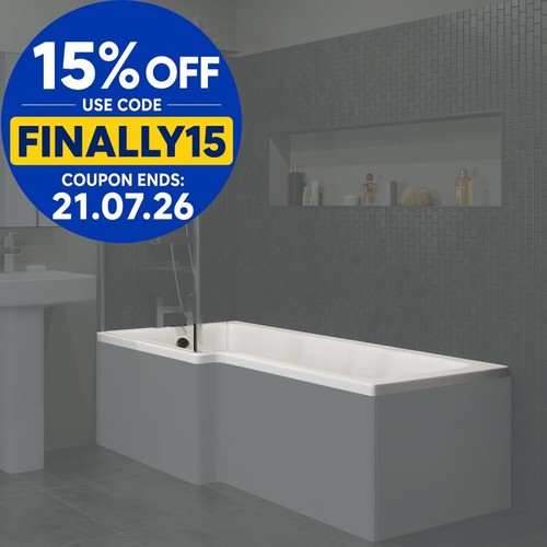 1600mm shaped shower bath - shaped, lh