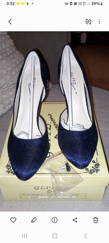 Glitz navy lace satin court - navy,