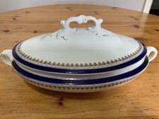 Wedgwood "Elaine" Imperial Porcelain Oval Tureen with White/Blue/Gold Gilt.  UK