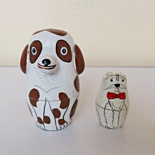 Vintage Wooden Russian Matryoshka Nesting Doll Dog Canine Set of Two