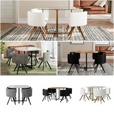 Compact Dining Table and 4 Tub Chairs Set Space Saving Storage Kitchen 