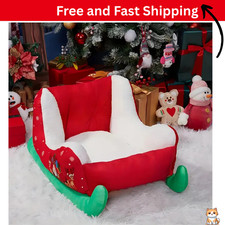 Modern Santa Sleigh Cat Bed – Cozy Winter Cloud Nest for Cats & Dogs, Soft Plush
