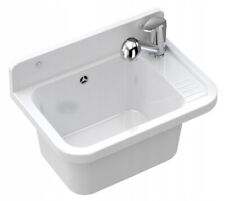 White Utility Sink Laundry Industrial Garage + Chrome Pull Out Tap UK