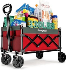 Heavy Duty Collapsible Wagon Cart 110L 330lb Load All Terrain Wheels Red