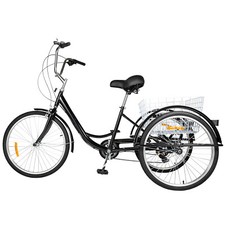 24 inch Wheels Adult City Bike 8 Speed Men Women Tricycle with Storage Basket