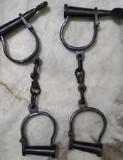 Set Of 2 pc Hand Cuffs and Key Antique Style Old " HC5777