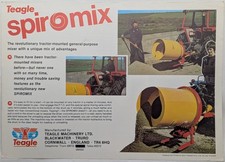 Teagle Spiromix Tractor Mounted Cement Mixer Single Sheet Brochure, c 1980's