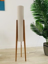 Teak Retro Oatmeal Linen Midcentury Rocket Floor  Lamp 60s 70s 120cm