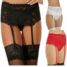 Sensual Ladies Silky Lace Suspender Belt with Lace-Top Stockings