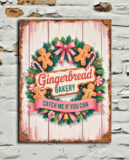 Festive Christmas Xmas Metal Vintage Style Sign Wall Art Gingerbread Bakery