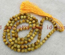 Natural 8mm Gold Tiger's Eye Tibet Buddhist 108 Prayer Meditation Mala Necklace 