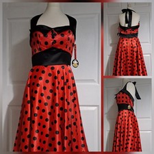 Hell Bunny Satin Vera Swing 50's Dress Halter neck Red Polka Dot Size XL 16 BNWT