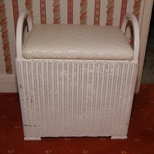 White Vintage Lloyd Loom Lusty Laundry Basket Woven Fibre With Seat