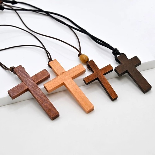 Vintage wood cross necklaces - wood,