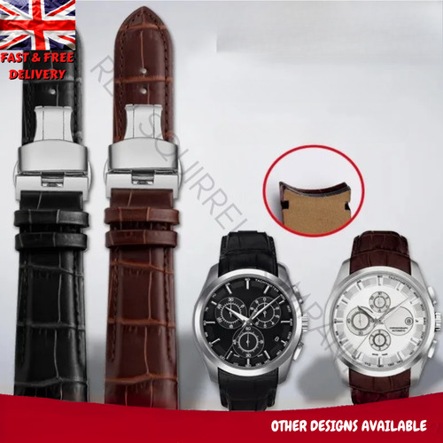Leather curved end watchband - leather,
