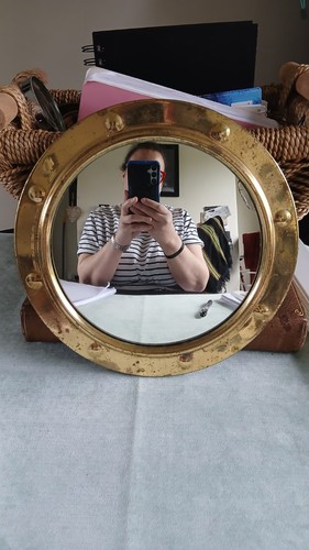 Brass porthole design mirror - brass,