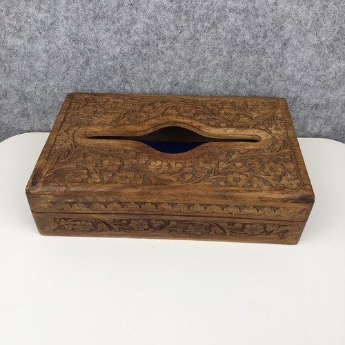 Hand carved wooden tissue box - hand,