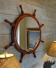 24'' Gaston Turcotte wooden Nautical ship wheel Wall mirror Wall Hanging Captain