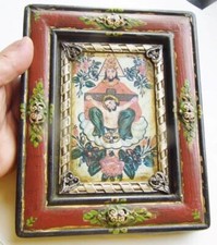 God The Father Mercy Seat Gnadenstuhl Sandl Old Hand Painted Icon Carved Frame