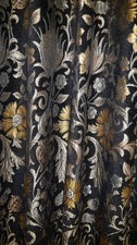 2 PAIRS STUNNING DUNELM CURTAINS, BLACK AND GOLD, LINED. RING TOP,  EACH 45 X 90