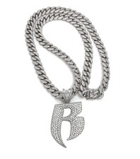 RUFF RYDERS PENDANT 30" SILVER CUBAN LINK CHAIN NECKLACE HIP HOP RAPPER DMX ICED
