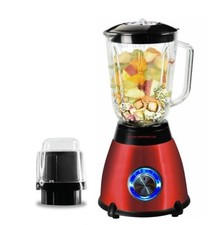 Deluxe 2 In 1 Glass Table Top Blender With Grinder 500W 1.5 Litre Metallic Red