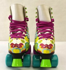 StMax Quad Derby Pink Purple Flower Adult Women Roller Skates 4 Wheel Size 5-6