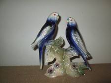 Vintage JEMA HOLLAND Pair Of Blue Budgie Birds Luster-Ware Figurine; #315