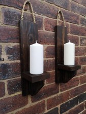 Pair of fire treated  wooden wall sconces - pilar candle holder  50cm 20 inch