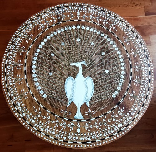 Bone inlaid peacock coffee - inlaid, of