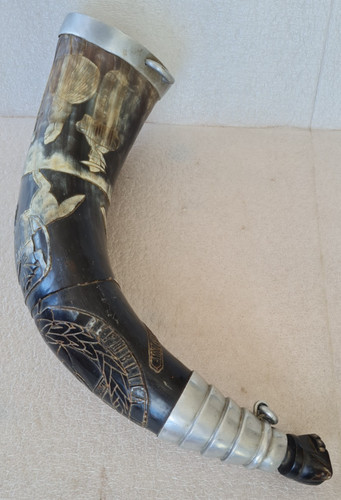 Vintage carved powder horn - vintage,