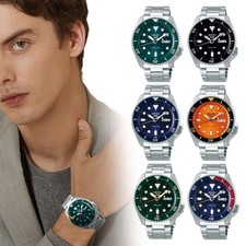 Watch UK Dial Men’s Black Automatic Steel 5 Sports Seiko Stainless