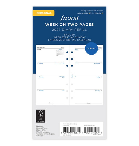 Filofax 2027 personal week - 2027, on