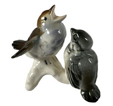 Vintage Pair Of Karl Ens Blue Chicks Feeding On White Branch Hand Painted