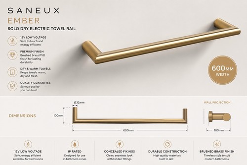 Brushed brass heated - brass, towel