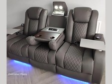 Electric Recliner 3 Seater Sofa Grey | Massager USB | LED | Tech 8-Smart Cinema