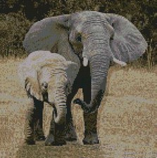 Elephant & Baby Counted Cross