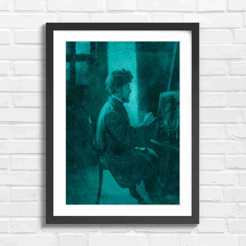 Vintage artist painting - artist, easel