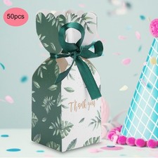 Party Favor Boxes 50pcs for Weddings and Birthdays with Ribbon and Green Leaves