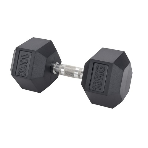 10kg rubber hex dumbbell - rubber, ergo