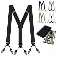 Mens White Black Blue Gray Y Shape 6 Strong Clips Wide Braces