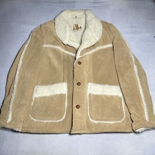 Vintage Bermans Brown Leather Suede Shearling Rancher Western Coat Size XL
