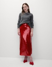 Marks & Spencer Womens Red Sequin Midaxi Pencil Women Skirt - M&S