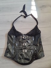 Vintage Ann Summers Black PVC Buckle Corset Top Size Medium