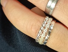 Stacking Ring Trilogy Silver Tone,  flowers - Ex High St stock