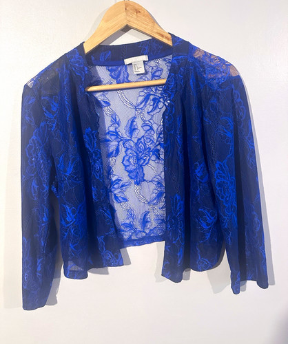 Blue floral lace sheer - blue,