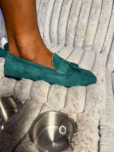 Women green suede tassel - green,